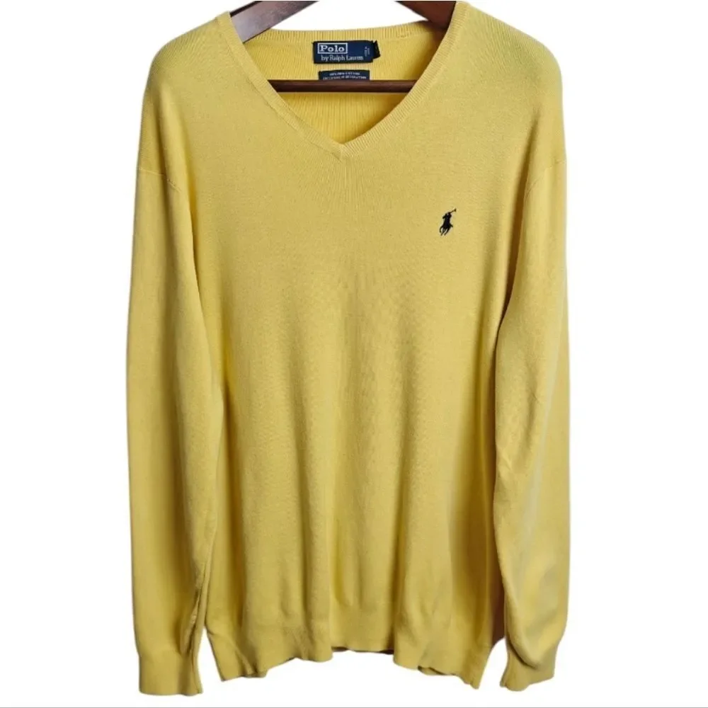 Polo by Ralph Lauren Men's V-Neck Sweater in Sunny Yellow Size XLT